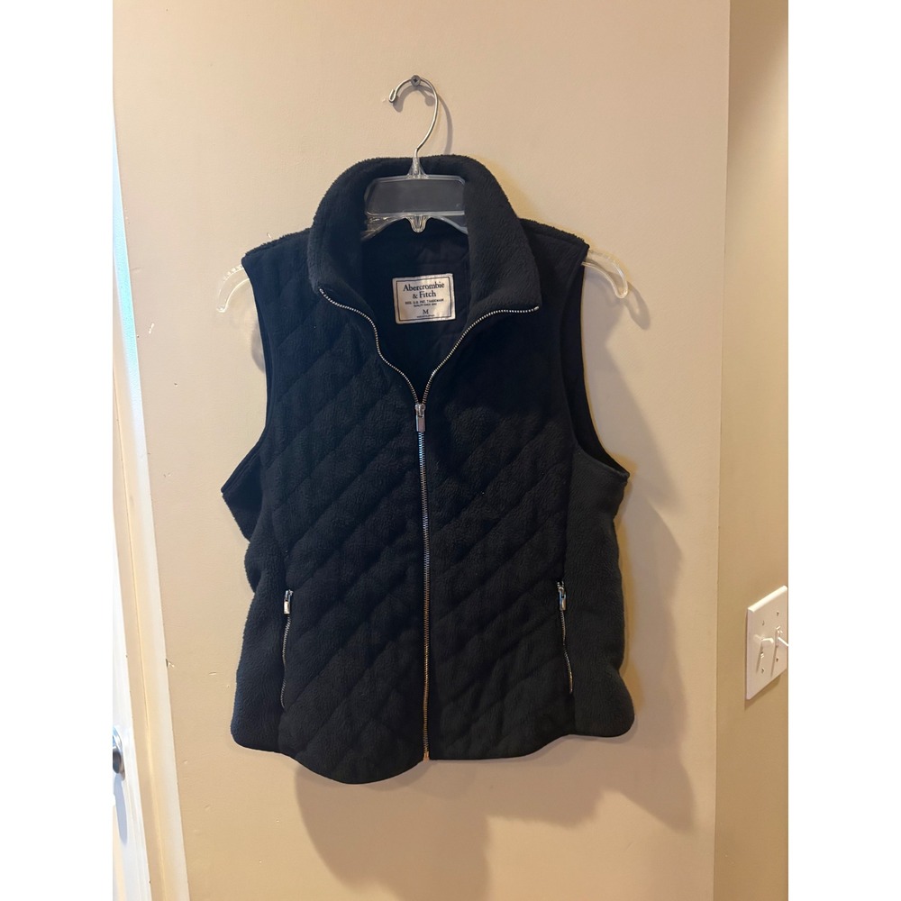 Abercrombie & Fitch Black Quilted Fleece Vest Sherpa Full Zip Pockets Medium